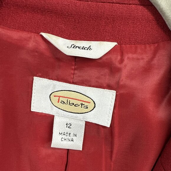 Talbots Womens Blazer Jacket Size 12 Solid Red Button Pockets Stretch Wool Blend - Picture 3 of 13